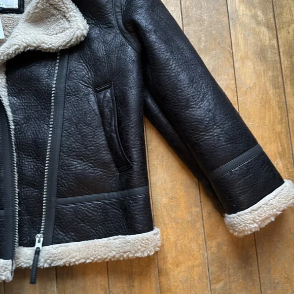 AE Oversized Vegan Shearling Moto Jacket Black Medium NWT - Picture 9 of 11